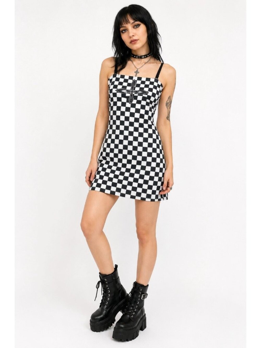 SMFK Plan U MINI DRESS Cyberpunk Grunge Feminine Bodycon Dress Checkered XS/S 1B